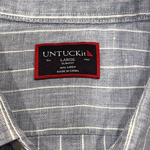UNTUCKit Men's Linen Striped Long Sleeve Shirt, Blue, L - Picture 3 of 6